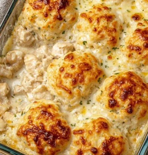 4ingredient Chicken Alfredo Biscuit Casserole