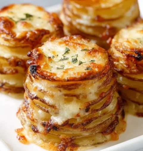 Ovenbaked 4ingredient Cheesy Potato Stacks