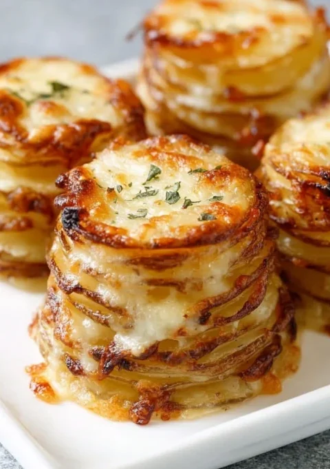 Ovenbaked 4ingredient Cheesy Potato Stacks