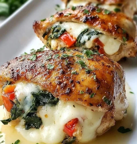 Roasted Chicken Stuffed Red Pepper Spinach Mozzarella