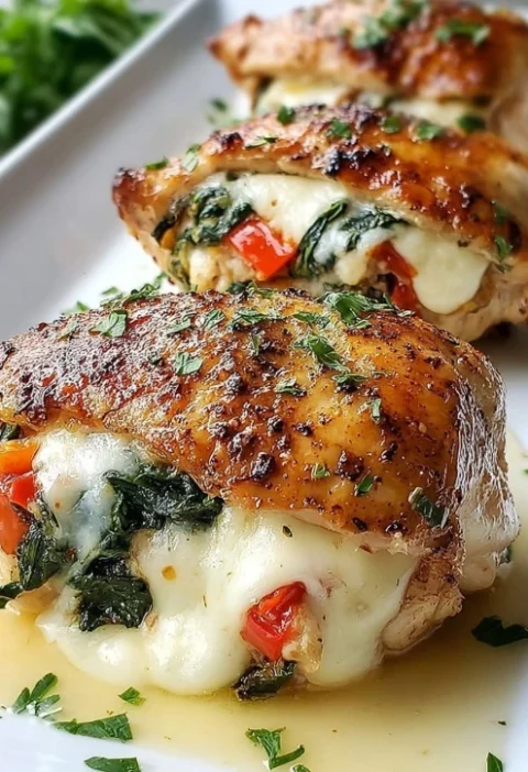 Roasted Chicken Stuffed Red Pepper Spinach Mozzarella