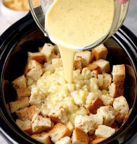 Slow Cooker White Chocolate Macadamia Bread Pudding