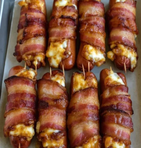 Bacon-Wrapped Cheese-Stuffed Hot Dogs