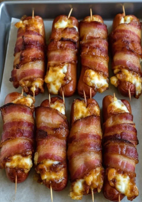 Bacon-Wrapped Cheese-Stuffed Hot Dogs