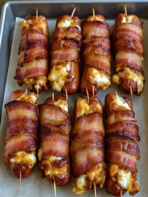 Bacon-Wrapped Cheese-Stuffed Hot Dogs