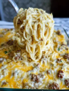 Cheesy Beef Spaghetti Casserole