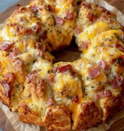 Cheesy Ham and Bread Wreath