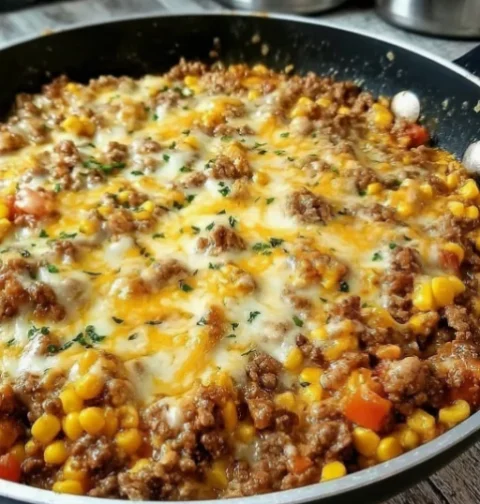 Cheesy Ranch Beef & Rice Skillet