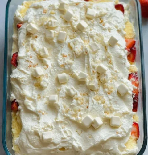 Italian dessert with whipped cream and fruit