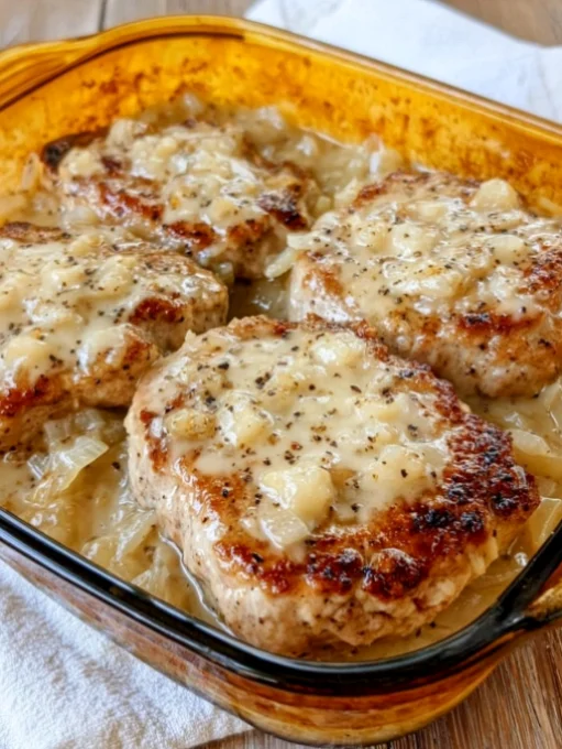 Oven Baked Pork Chops with Cream of Onion