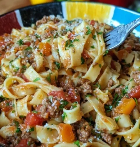 Pasta with ground meat and vegetables
