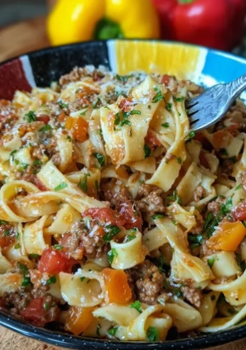 Pasta with ground meat and vegetables