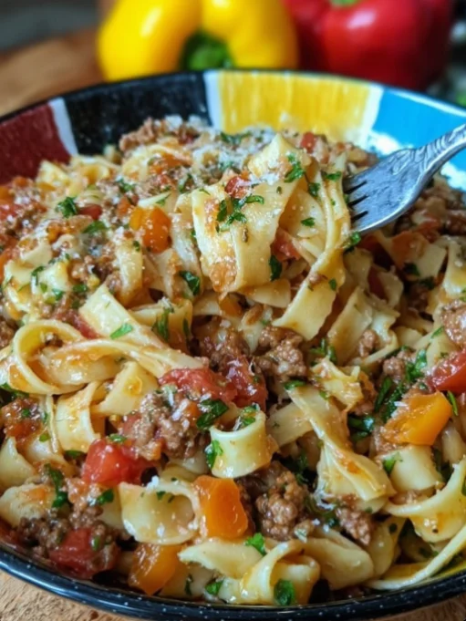 Pasta with ground meat and vegetables