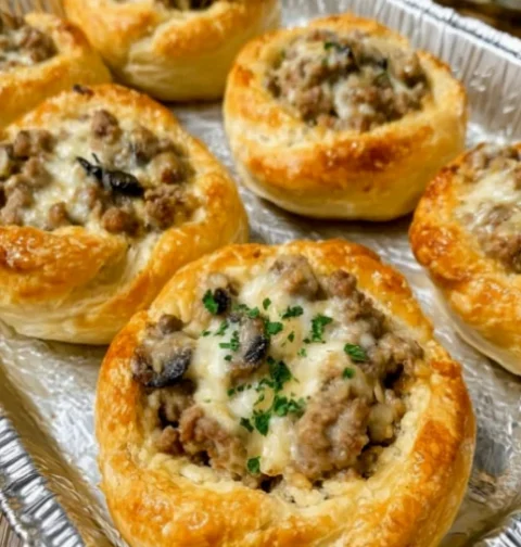 Sausage and Mushroom Puff Pastry Cups