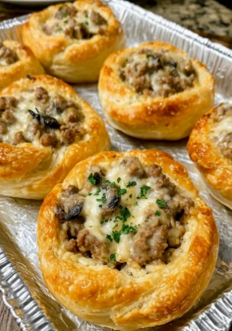Sausage and Mushroom Puff Pastry Cups