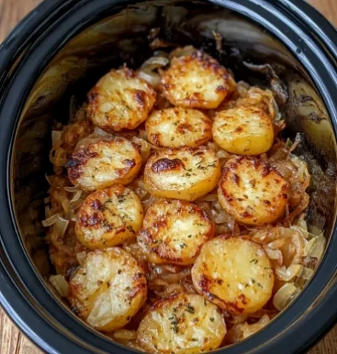 Slow Cooker 4 Ingredient Depression Era Potato and Onion Bake