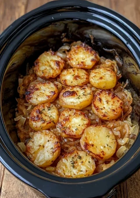 Slow Cooker 4 Ingredient Depression Era Potato and Onion Bake