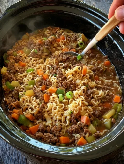 Slow Cooker Beef Ramen Noodles