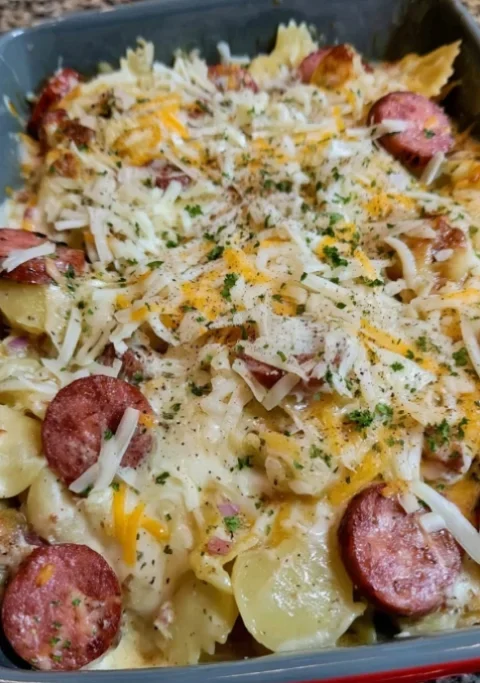 Slow Cooker Cheesy Kielbasa Hashbrown Casserole