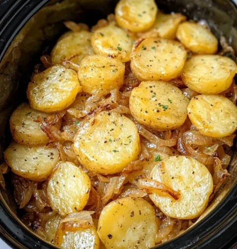 Slow Cooker Onion Garlic Potatoes