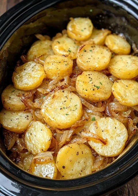Slow Cooker Onion Garlic Potatoes