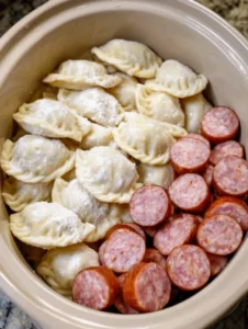 Slow Cooker Pierogi & Sausage Casserole