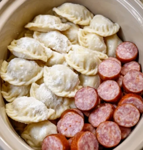 Slow Cooker Pierogi & Sausage Casserole