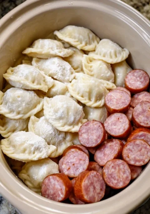 Slow Cooker Pierogi & Sausage Casserole