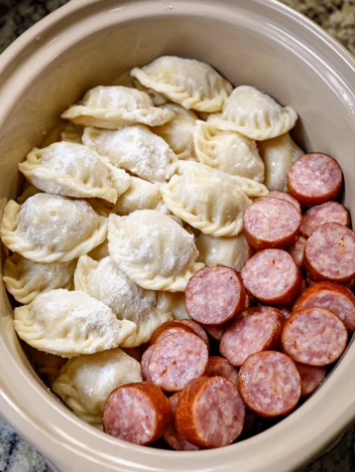 Slow Cooker Pierogi & Sausage Casserole