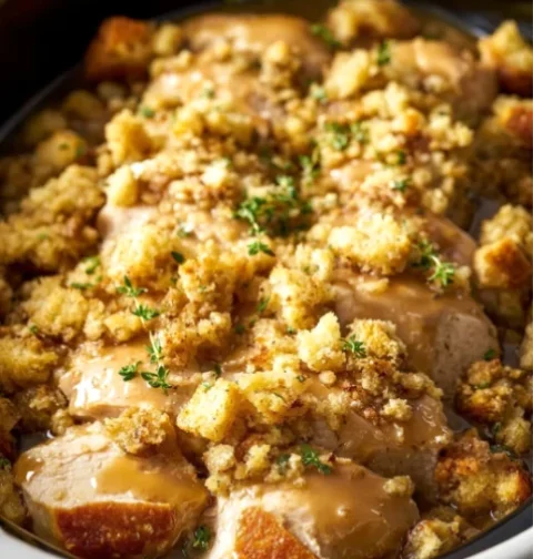 3-Ingredient Slow Cooker Chicken & Stuffing