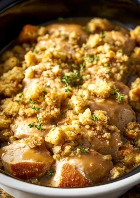 3-Ingredient Slow Cooker Chicken & Stuffing