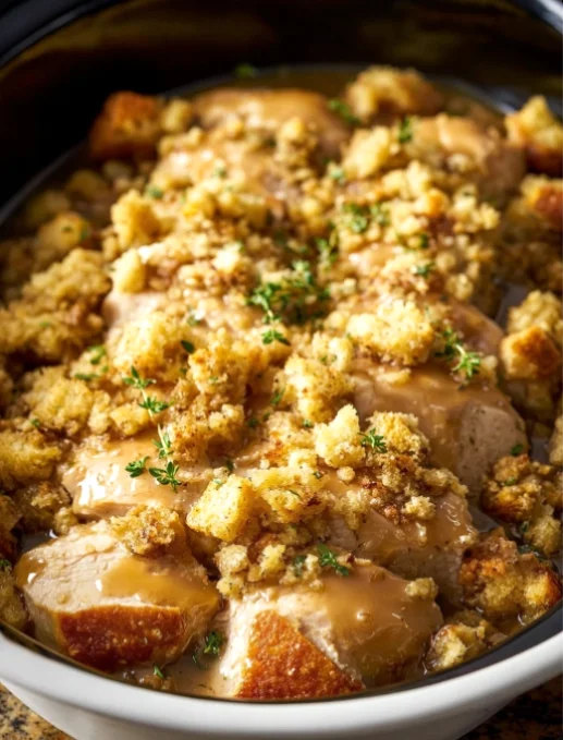3-Ingredient Slow Cooker Chicken & Stuffing