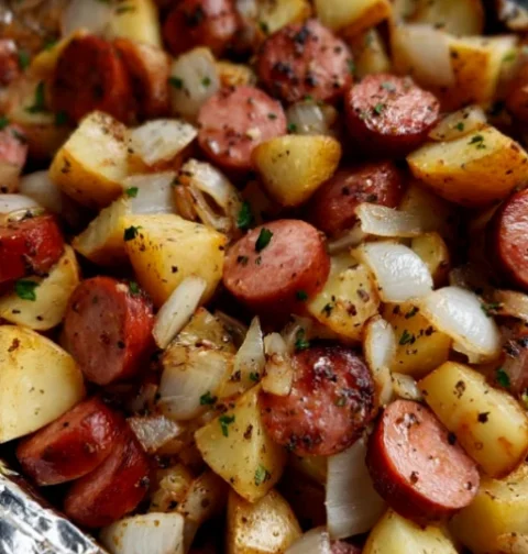 Fried Potatoes and Onions with Smoked Polish Sausage