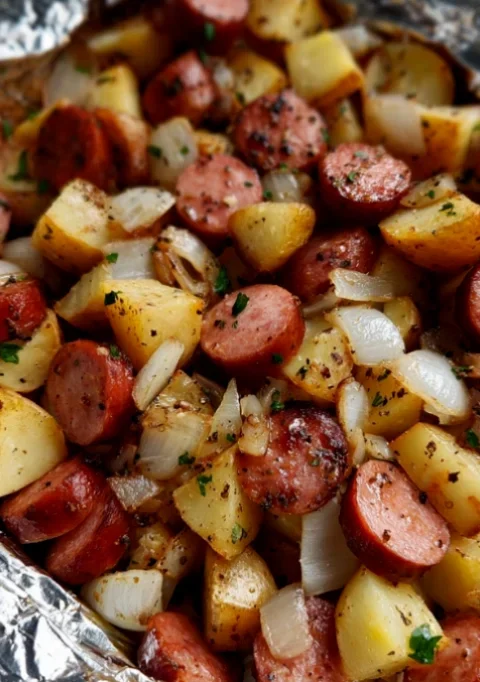 Fried Potatoes and Onions with Smoked Polish Sausage