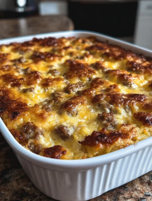 Sausage, Egg, and Cream Cheese Hashbrown Casserole