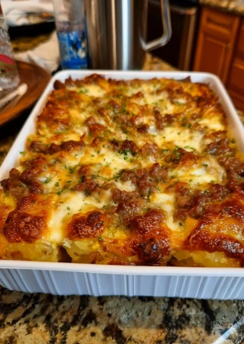 Sausage & Cream Cheese Hash Brown Breakfast Casserole
