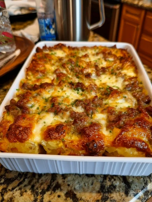 Sausage & Cream Cheese Hash Brown Breakfast Casserole