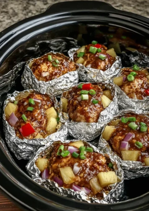 Slow Cooker 3-Ingredient BBQ Pineapple Chicken Packets