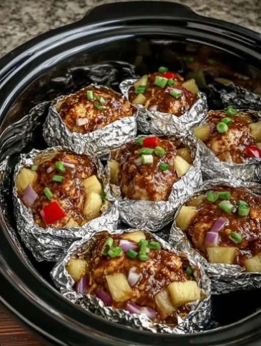 Slow Cooker 3-Ingredient BBQ Pineapple Chicken Packets