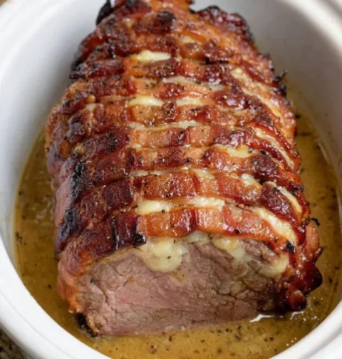 Slow Cooker Bacon Wrapped Sirloin Roast