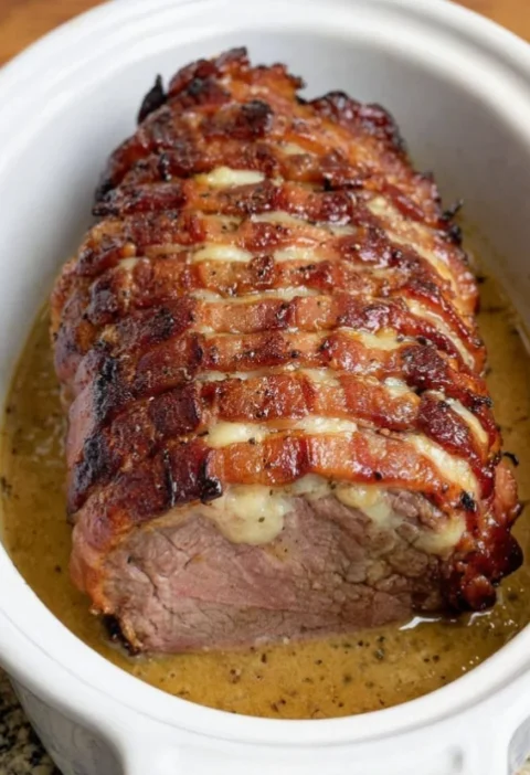 Slow Cooker Bacon Wrapped Sirloin Roast