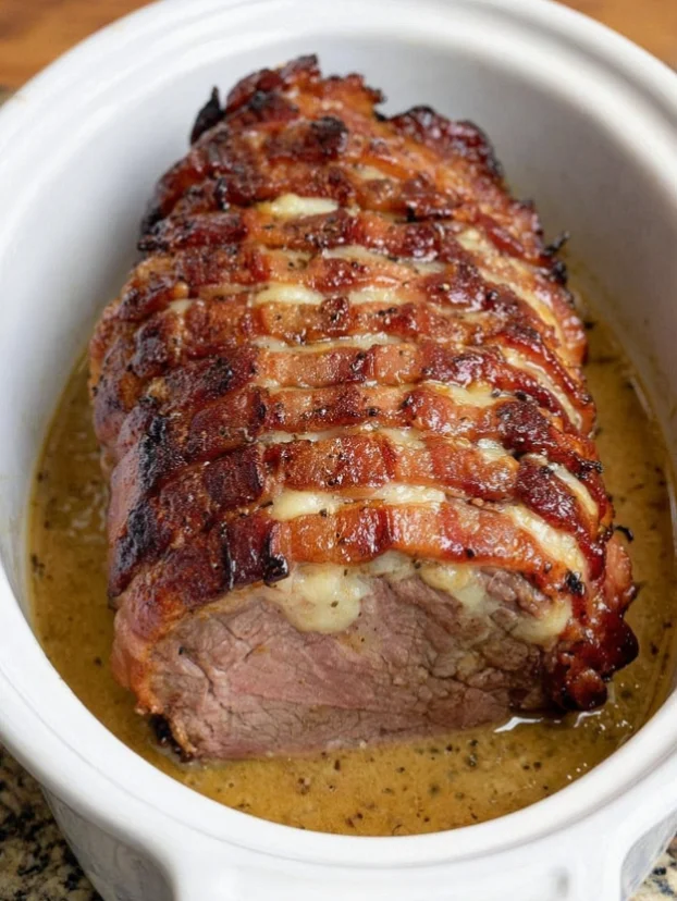 Slow Cooker Bacon Wrapped Sirloin Roast