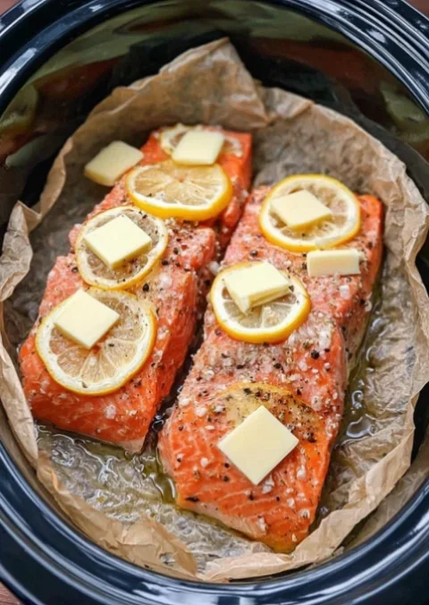 Slow Cooker Lemon Butter Salmon