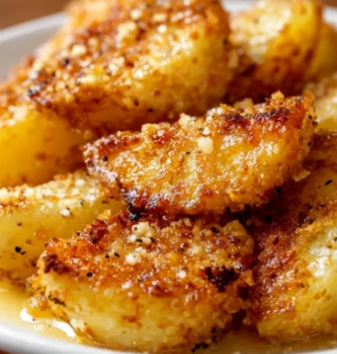 Slow Cooker Parmesan Crusted Potatoes