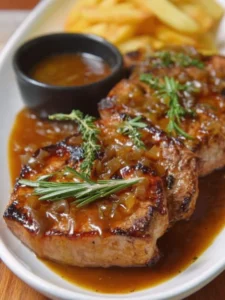 Smothered Pork Chops with Onions in Red Eye Gravy