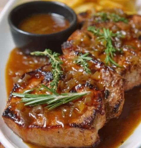 Smothered Pork Chops with Onions in Red Eye Gravy