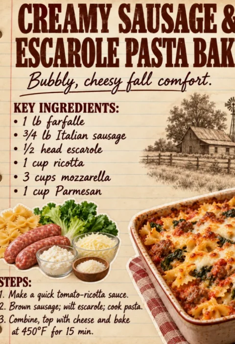 Creamy Sausage & Escarole Pasta Bake