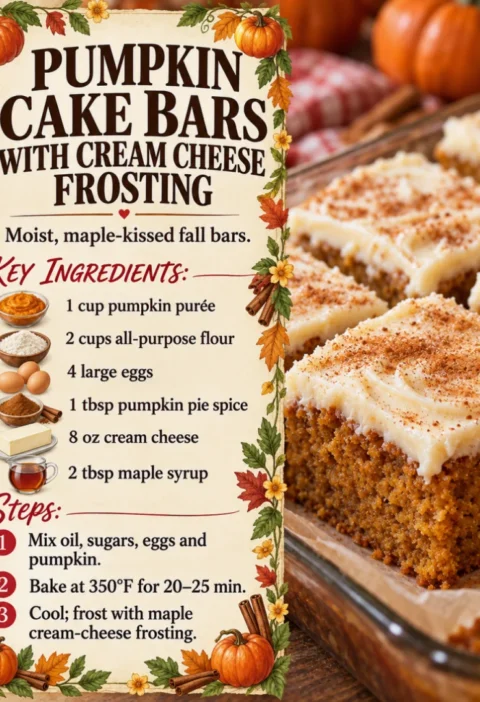 Pumpkin Cake Bars with Cream Cheese Frosting