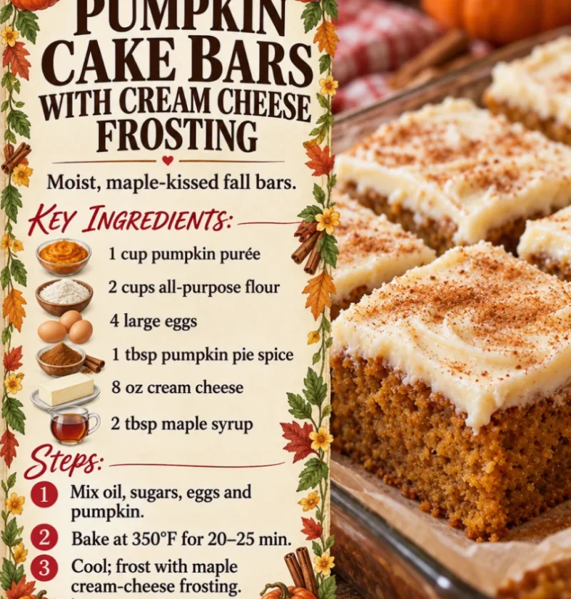 Pumpkin Cake Bars with Cream Cheese Frosting