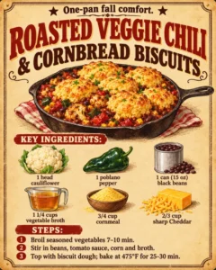 Roasted Veggie Chili & Cornbread Biscuits